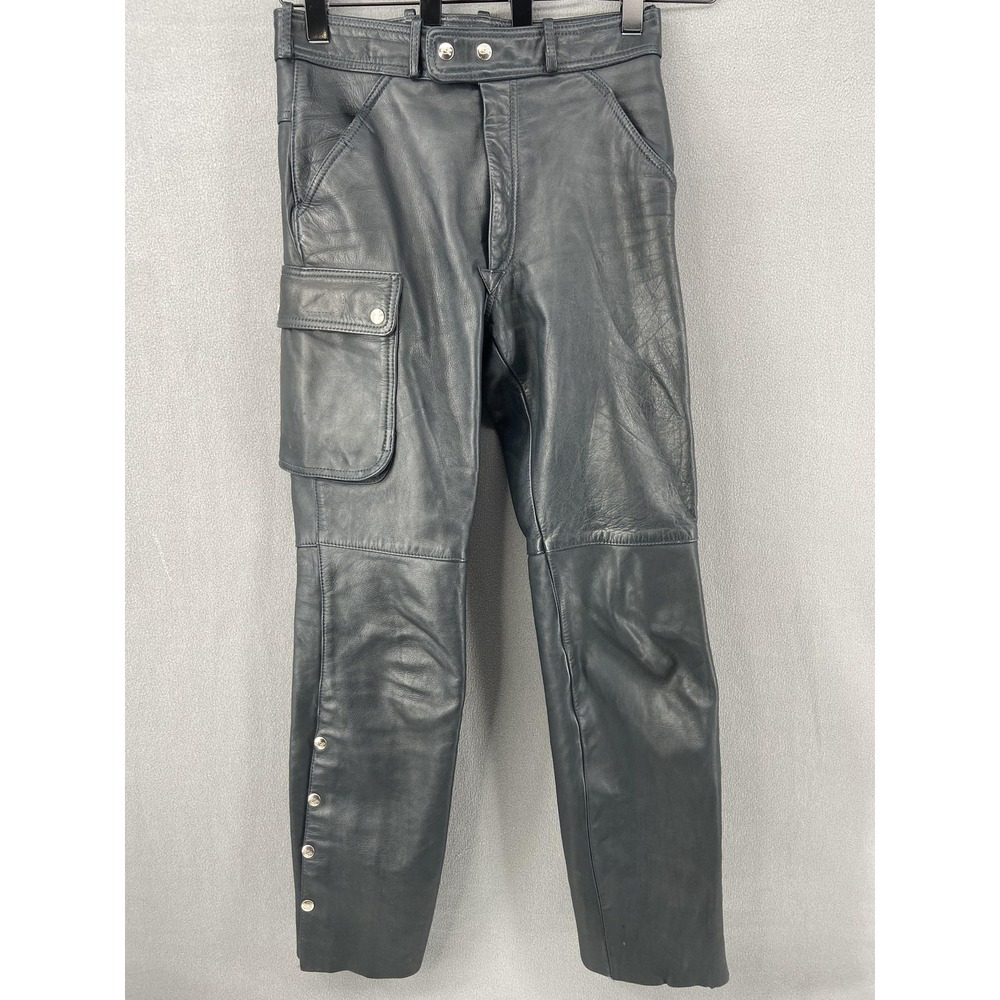 Dynamic MQP Pants Mens Black 32 US Motorcycle Leather Cargo Snap Leg Biker Y2K
